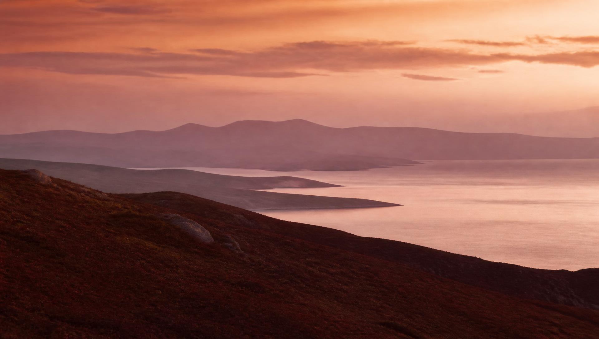 Rolling hills at golden hour, quiet and expansive
